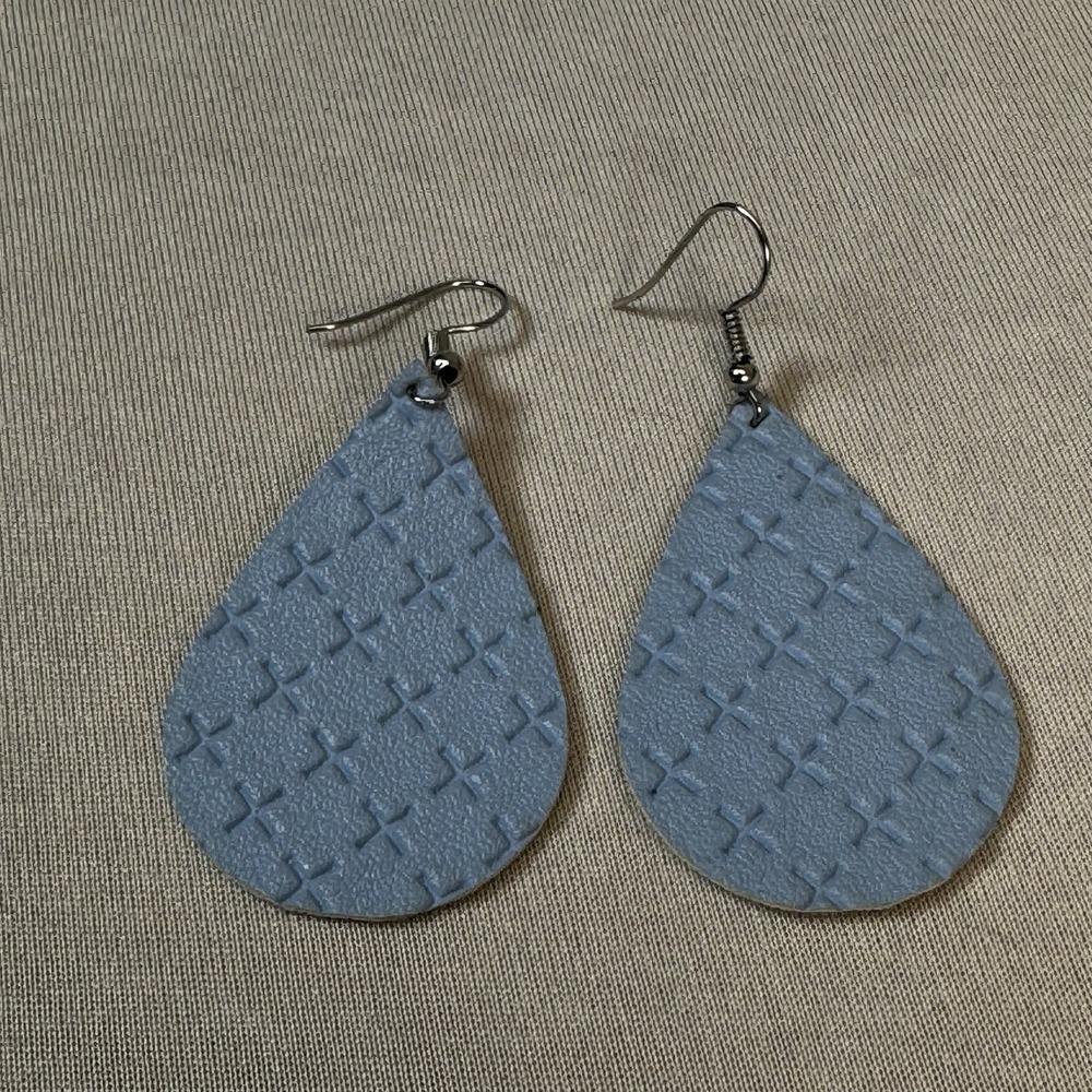 Light Blue Faux Leather‎ Tear Drop Hook Earrings